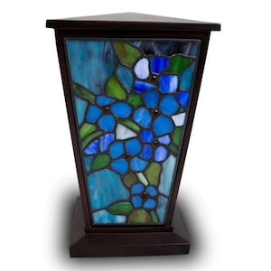 Blue Forget Me Not Stained Glass Cremation Urn - Funeral Urn with FREE Matching Memorial Evite Template