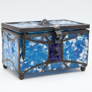 Eternal Sapphire Small/KEEPSAKE Chest For Ashes - From Our Stained Glass Urn Collection - FREE Matching Memorial Evite