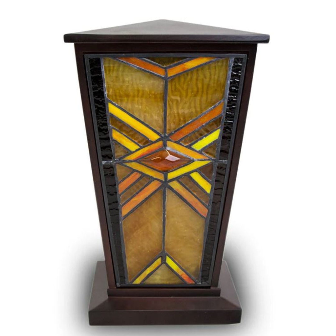 Mission Style Amber Stained Glass Cremation Urn Funeral Urn With FREE
