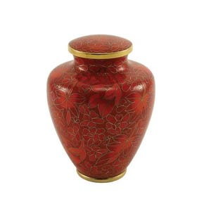 Small Eternal Autumn Cloisonné Urn - Timeless Elegance for Remembrance - FREE Matching Memorial Evite Template