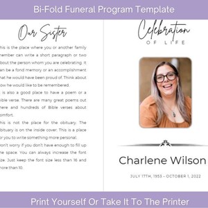 Bi-Fold Memorial Program Template - Download & Design Then Print Yourself | Funeral | Celebration of Life