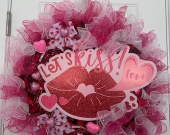 Corona – Decoración de puerta con corazones rosas y rojos – Corona de San Valentín para la puerta principal – Decoración de amor