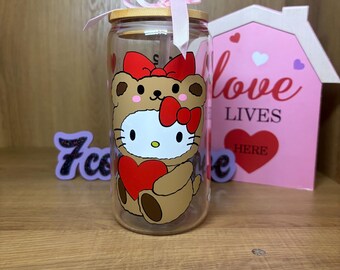 Taza de osito de peluche de San Valentín / Sanrio / Oso marrón kawaii / Corazón rojo grande / Amor cotidiano / Café