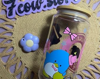 Taza de café Tuxedo Sam / Taza de Starbucks / Amigos de Sanrio / Taza con tapa / Taza azul y rosa / Taza de Hello Kitty / Taza de pingüino / Taza de vidrio