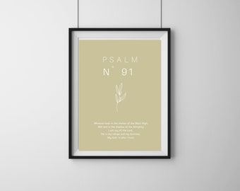 Arte de la pared del salmo / Cartel del verso de la Biblia para los cristianos / Signo de las Escrituras / Salmo 91 /