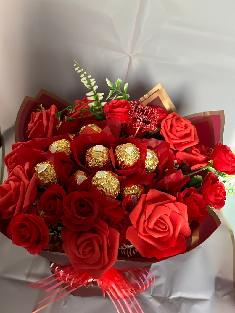 Chocolate Bouquet With Flowers Large Ferrero Rocher Lindt or Etsy UK