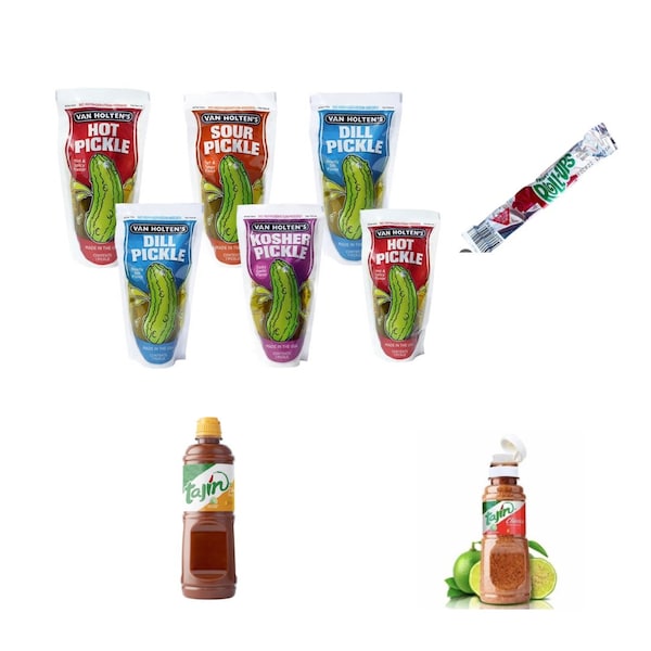 Chamoy Pickle Kit Spicy, Sweet UK based Tiktok trend with tajin chamoy and fruit roll up