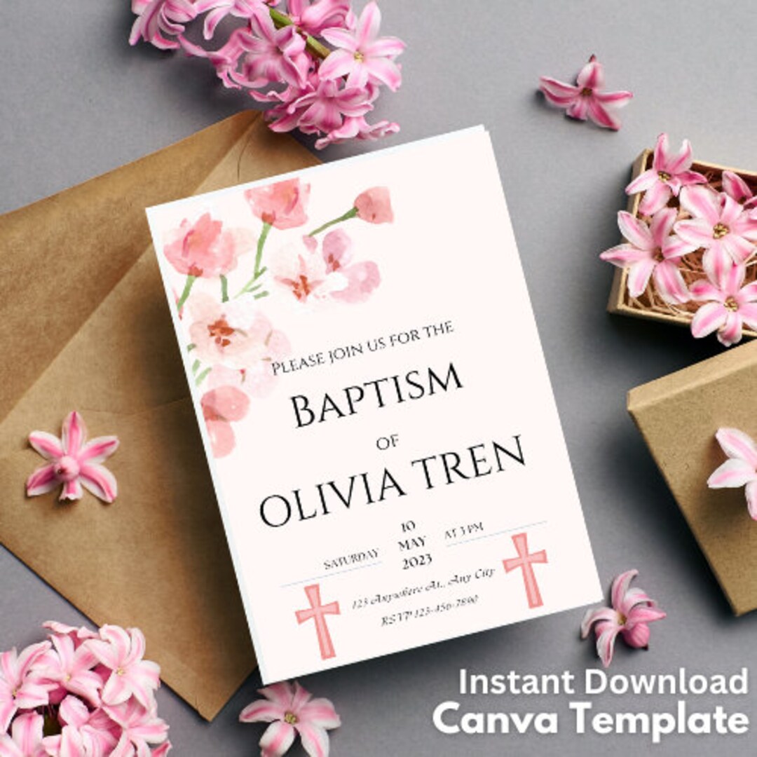 Baptism Card Printable, Baptism Invitation Template, Instant Download ...