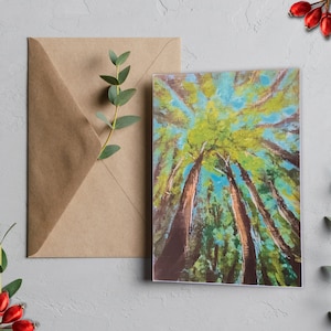 Tarjeta de felicitación en blanco de caminata por el bosque