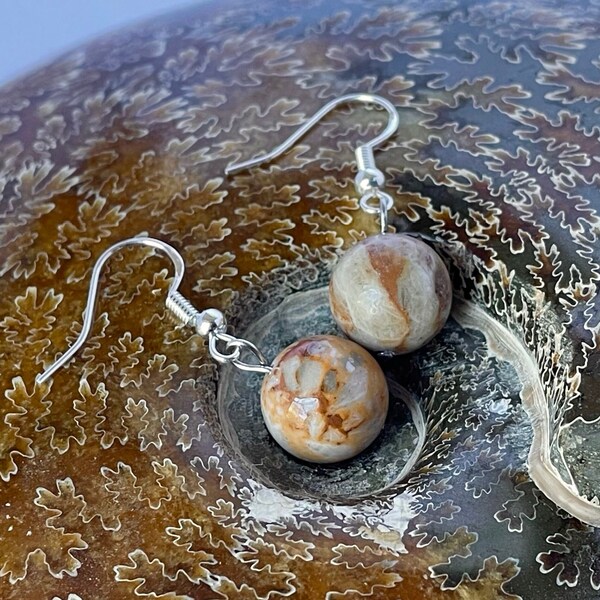 Natural Coral Fossil Earrings, Fossilized Earrings, Coral Stone Earring, Fossilized Coral Earring, Coral Drop Earrings, Coral Fossil Jewelry