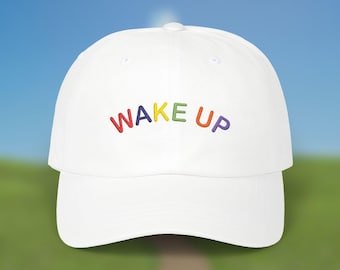 Wake Up Embroidered Dad Hat, Dreamcore/Weirdcore Hat, Liminal Space Ballcap, Kidcore Hat, Clowncore Cap, Surreal Hat, Oddcore Dad Hat