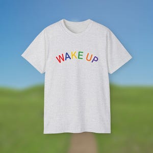 Wake Up Unisex Tee, Weirdcore Graphic T-Shirt, Unisex Cotton Top, Dreamcore Aesthetic Shirt, Clowncore Tee, Alternative Kidcore Fashion image 1