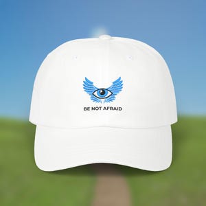 Biblically Accurate Angel Embroidered Dad Hat,  Dreamcore/Weirdcore Cap, Be Not Afraid Angel Ballcap, Unique Hat, Liminal Space Clothing