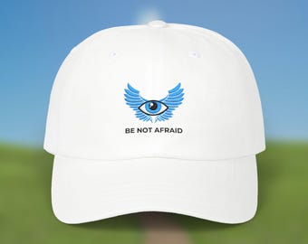 Biblically Accurate Angel Embroidered Dad Hat,  Dreamcore/Weirdcore Cap, Be Not Afraid Angel Ballcap, Unique Hat, Liminal Space Clothing
