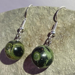 Kambaba Jasper Earrings, Algae Fossil Earrings, Green Stromatolite Jasper Earring, Jasper Drop Earring, Fossil Earrings, Stone Drop Earrings