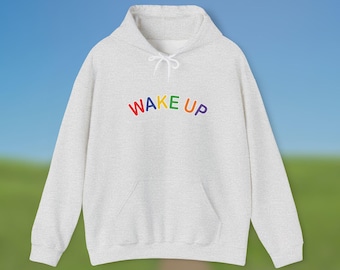 Wake Up Graphic Hoodie, Dreamcore/Weirdcore, Unisex Kidcore Pullover, Clowncore Hoodie, Oddcore Pullover, Graphic Colorful Hoodie