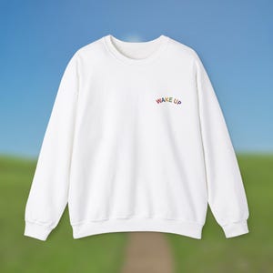 Wake Up Embroidered Crewneck Sweatshirt, Dreamcore/Weirdcore, Unisex Kidcore Sweatshirt, Clowncore Crewneck Jumper, Oddcore Sweater
