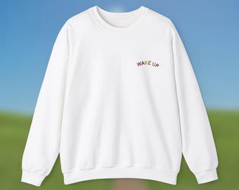 Wake Up Embroidered Crewneck Sweatshirt, Dreamcore/Weirdcore, Unisex Kidcore Sweatshirt, Clowncore Crewneck Jumper, Oddcore Sweater