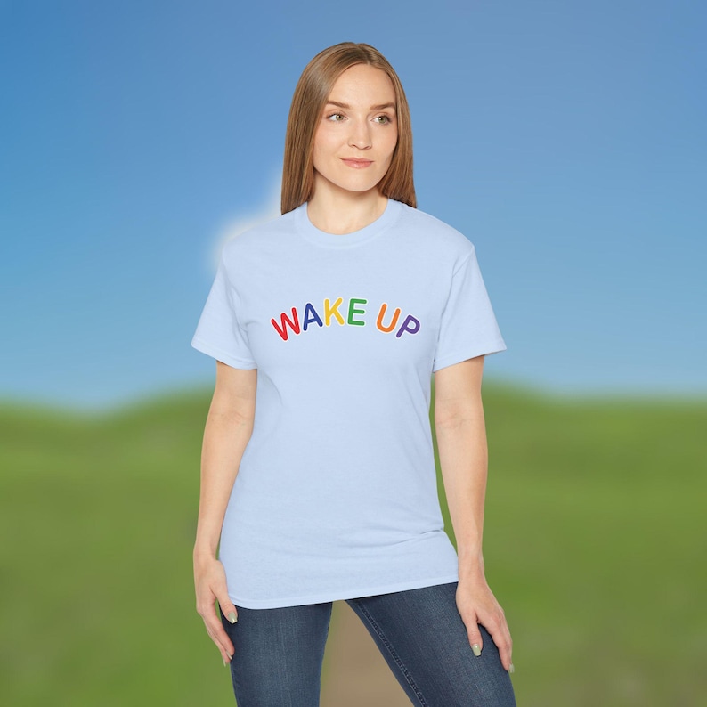 Wake Up Unisex Tee, Weirdcore Graphic T-Shirt, Unisex Cotton Top, Dreamcore Aesthetic Shirt, Clowncore Tee, Alternative Kidcore Fashion image 4
