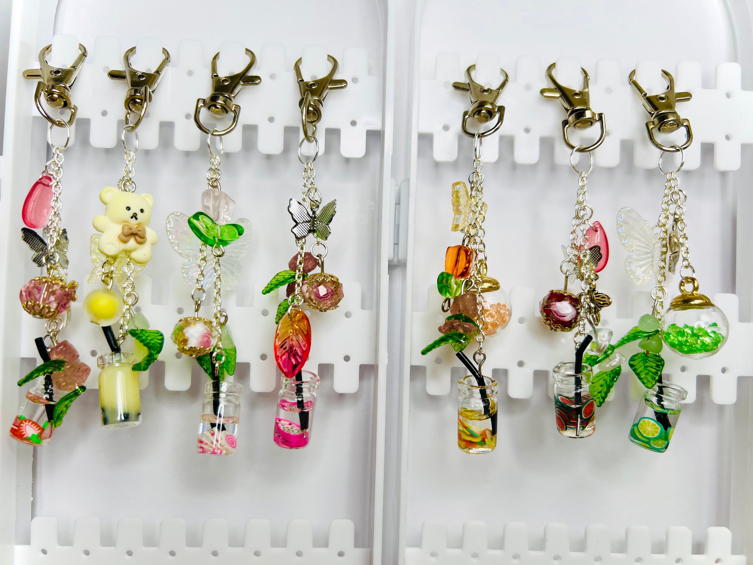Tropical Juice Drinks Keychains With Milk Tea & Fruit Cocktails Charm