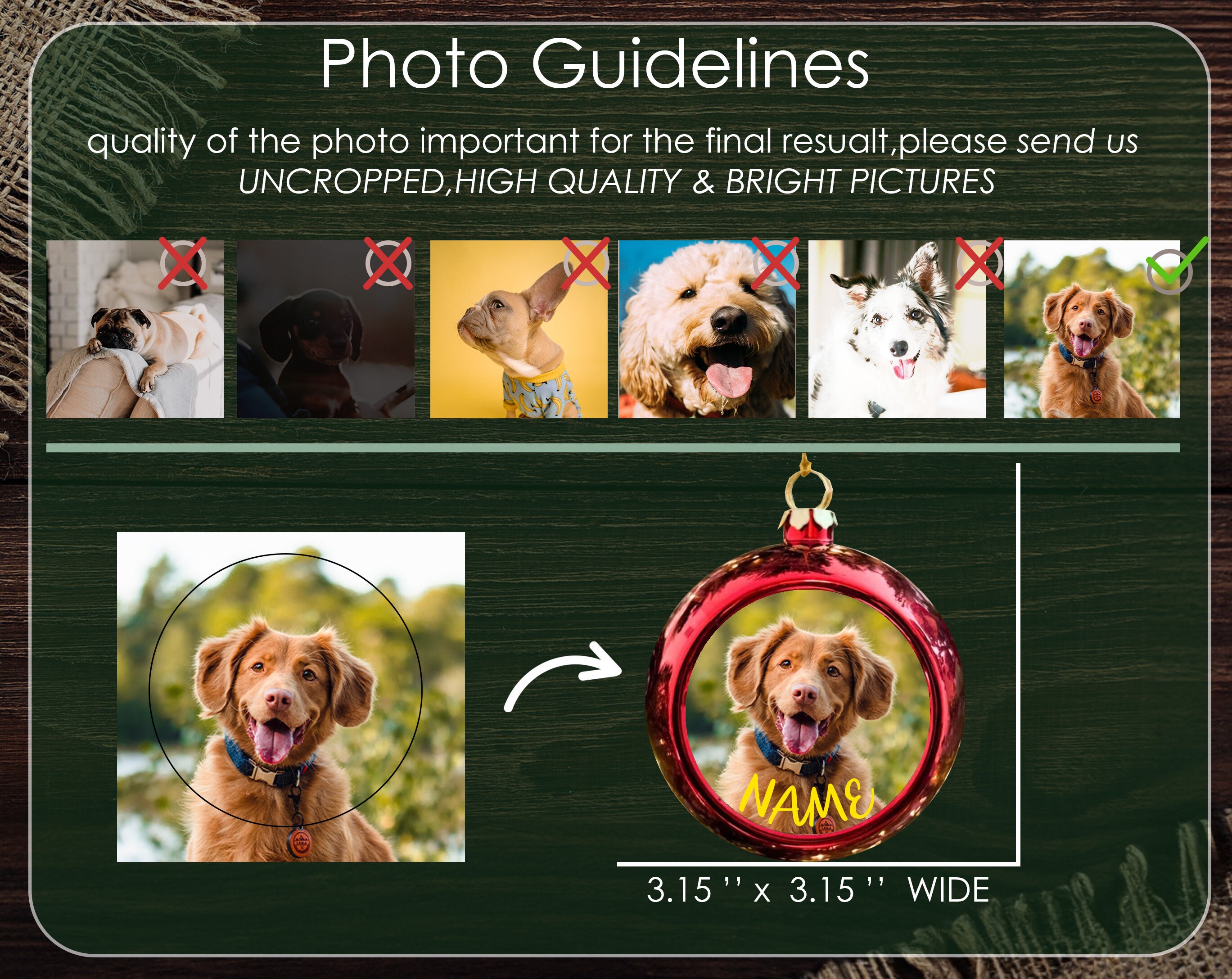 Personalized Dog Photo Ornament Ball, Custom Dog Ornament, Dog First
