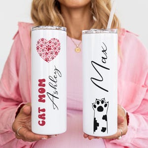 Personalized Cat Mom Tumbler - Custom Name Gift for Cat Lovers - Valentine’s Day - Birthday & Christmas Gift for Pet Owners