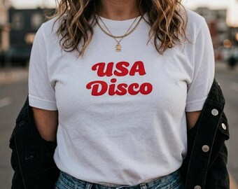 Maglietta per il 250° anniversario della discoteca USA, 4 luglio 2026. Maglietta "America 250 Years Strong". Maglietta patriottica con palla da discoteca, rossa, bianca e blu, simbolo dell'indipendenza.