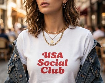 Maglietta USA Social Club, maglietta per il 250° anniversario dell'America, maglietta del 4 luglio 2026, maglietta patriottica per il Giorno dell'Indipendenza, maglietta USA rossa, bianca e blu