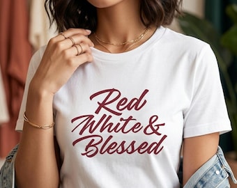 Maglietta rossa, bianca e benedetta, 4 luglio 2026, maglietta per il 250° anniversario dell'America, maglietta patriottica cristiana, maglietta con grafica per il Giorno dell'Indipendenza