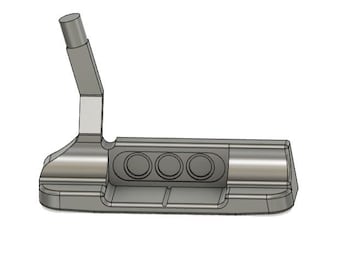 May include: A silver putter with a black grip and three alignment dots on the top.