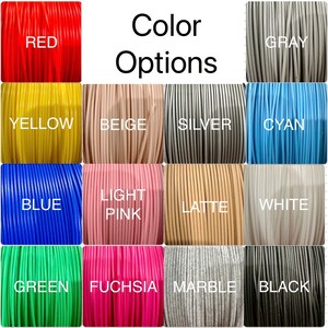 May include: Color options for cord, showing spools of red, yellow, blue, green, beige, light pink, fuchsia, gray, silver, cyan, latte, white, marble, and black cord.