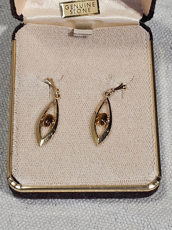 Vintage Tiger Eye Drop Earrings, 1960's Jewelry 12