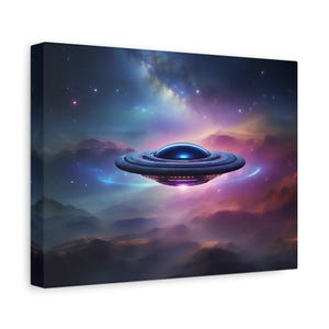 UFO Flying Through A Nebula Canvas Gallery Wrap Wall Art, Sci-Fi UFO Decor, &quot;Celestial Voyage&quot;
