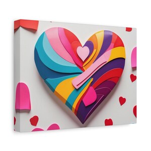 Colorful Heart Canvas Gallery Wrap Wall Art, Valentines Day Decor, &quot;Radiant Love&quot;