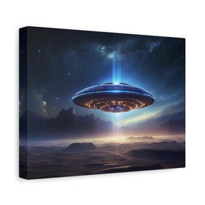 UFO On Alien World Canvas Gallery Wrap Wall Art, Sci-Fi Art, &quot;Cosmic Intrigue&quot;