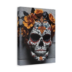 Day of the Dead Sugar Skull Canvas Wrap, Dia de los Muertos, Beautiful Skull