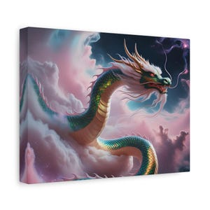 Majestätischer aufsteigender Drache, Leinwanddruck, Traditioneller asiatischer Drache im Weltraum