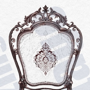 Dessin de chaise royale vintage antique, Scrapbooking, Clipart numérique, Téléchargement immédiat, Imprimable, Carte, PNG, Anniversaire, Peint à la main, Chaise