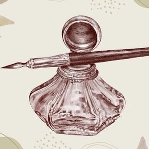 Antique Vintage Ink Pen Bottle Drawing, Scrapbook, Flower, Digital clipart, Instant Download, Printable, Card, PNG, Birthday, Hand Painted