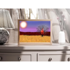 Burning Tree Surreal Art Print | Symbolic Fire Nature Poster, Dark Decor