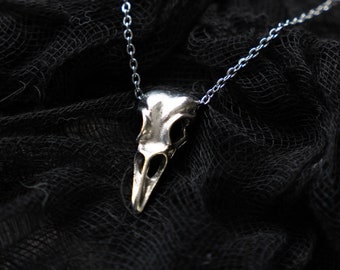 Silver Raven Skull Stainless Steel Necklace | Gothic Jewelry