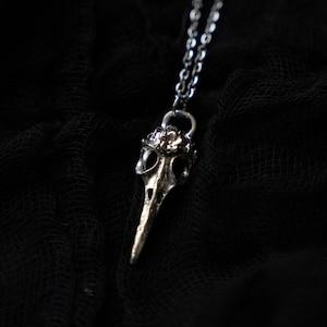 Ornate Silver Bird Skull Necklace Stainless Steel