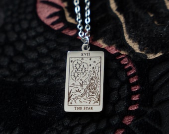 Collana in acciaio inossidabile e argento con la carta dei tarocchi della stella / Gioielli con gli Arcani Maggiori