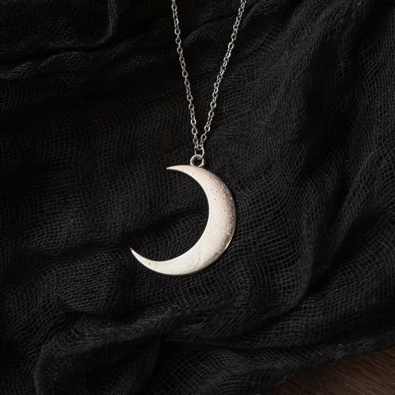 Large Silver Crescent Moon Gothic Necklace