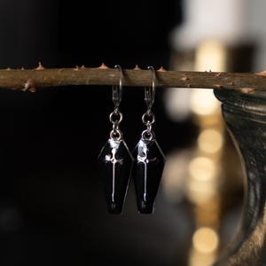 Black and Silver Gothic Coffin Cross Earrings