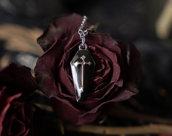 Black and Silver Coffin Cross Necklace | Gothic Stainless Steel Jewelry