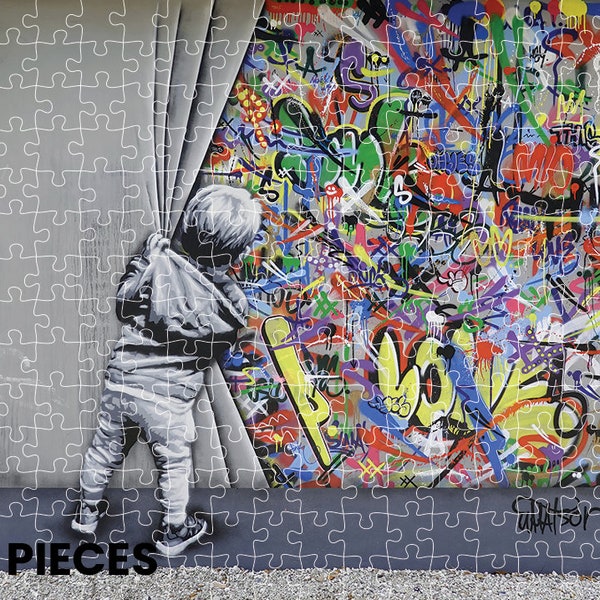 Banksy Jigsaw Behind the Curtain | Available in 1000, 500, 252 and 110 Pieces | High Quality UK made Banksy Jigsaw Puzzles Art