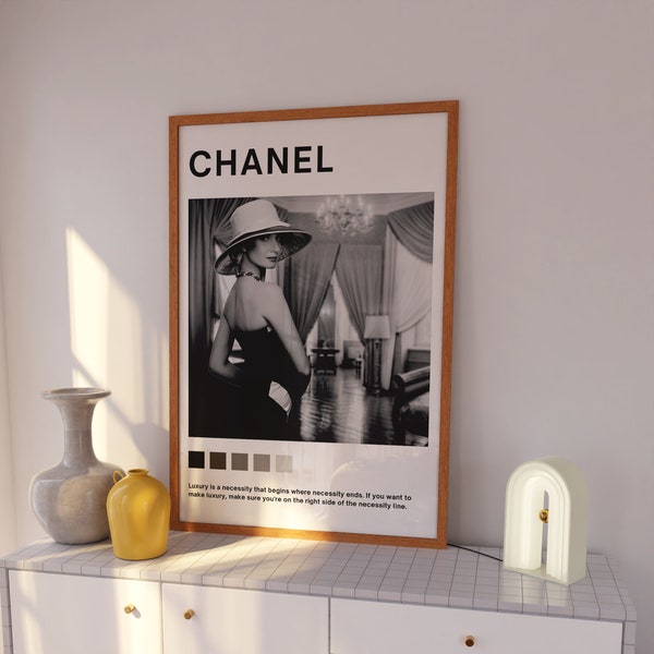 Chanel Vintage Art Print, Luxury Fashion Brand Black and White Poster, Y2K Gallery Wall Hanging College Apartment Decor, Instant Download