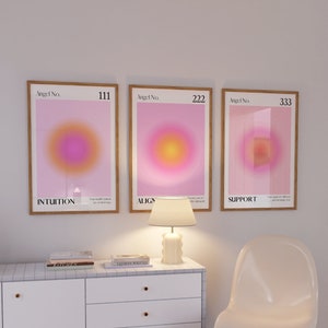 Positive Angel Number Poster Set of 3, 111 222 333 Y2K Art Print, Pink Aura Girly Wall Art College Apartment Decor, Gallery Wall Set DIGITAL