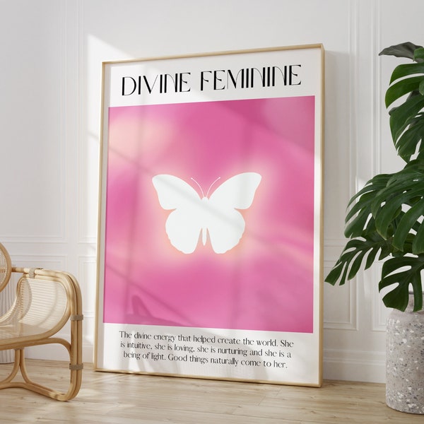 Divine Feminine Poster, Y2K Spiritual Art Print, Pink Aura Gradient Poster, Divine Energy Positive College Apartment Decor, DIGITAL DOWNLOAD